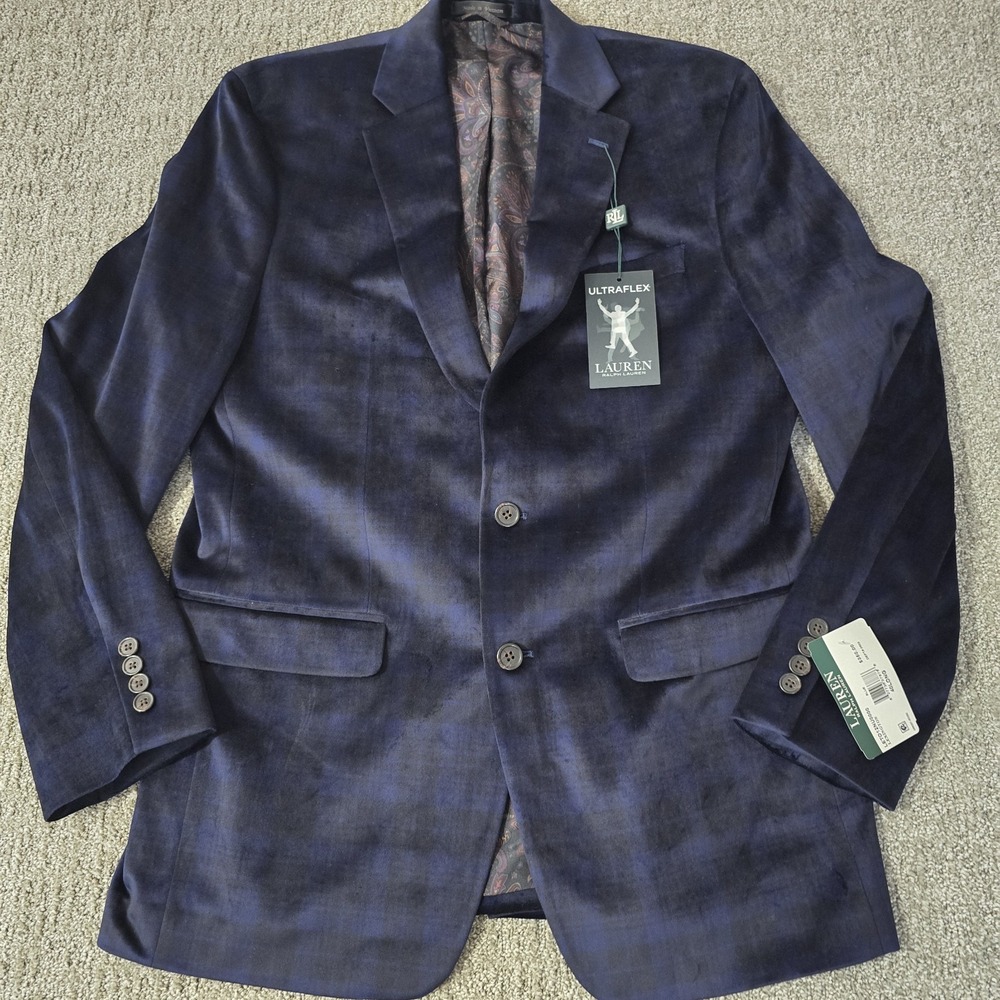 Lauren Ralph Lauren Lexington Sport Coat Mens 40L Ultraflex Velvet Plaid NWT